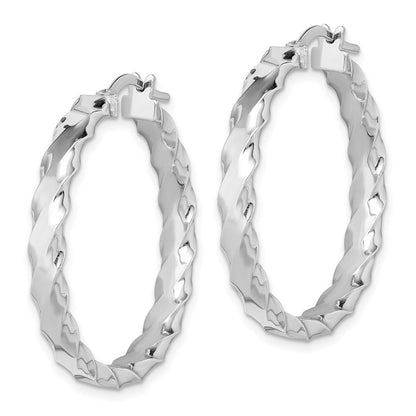 Sterlingsilber Rhodiniert Gewellt Kante 4mm Rund Creolen