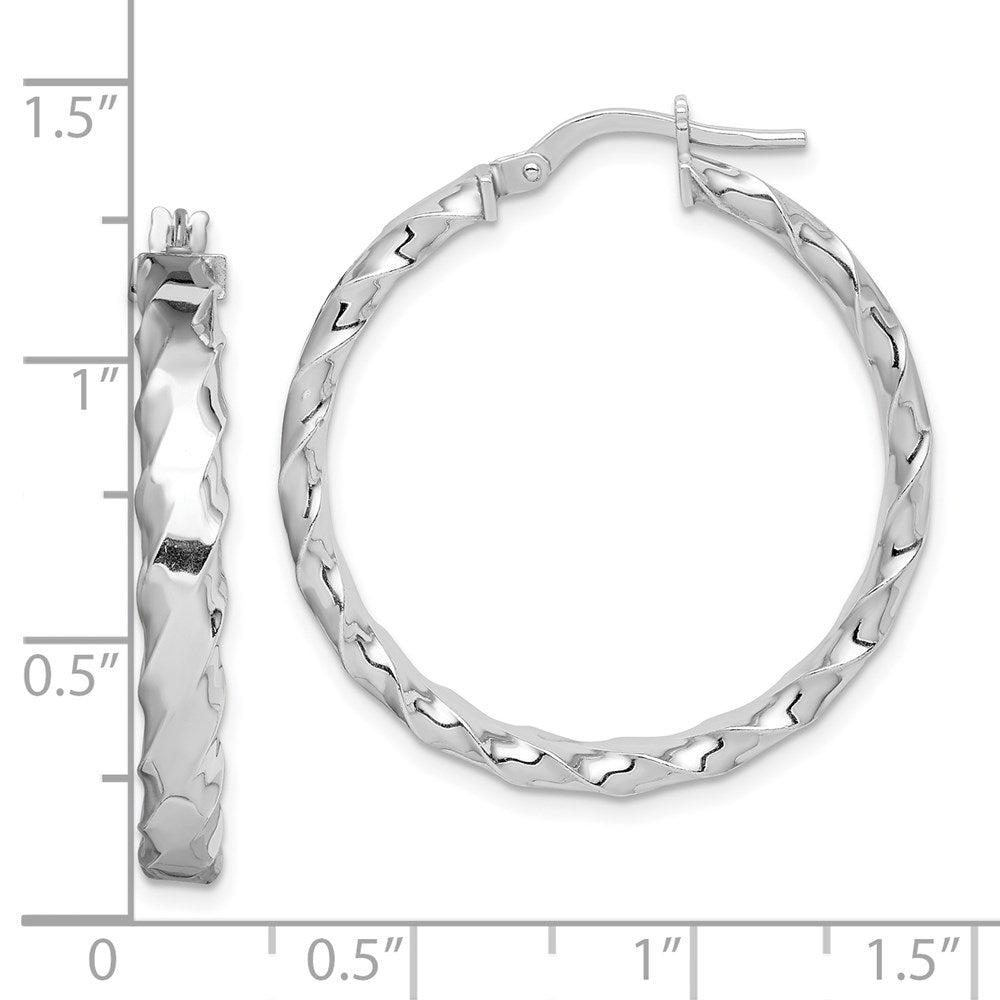 Sterlingsilber Rhodiniert Gewellt Kante 4mm Rund Creolen