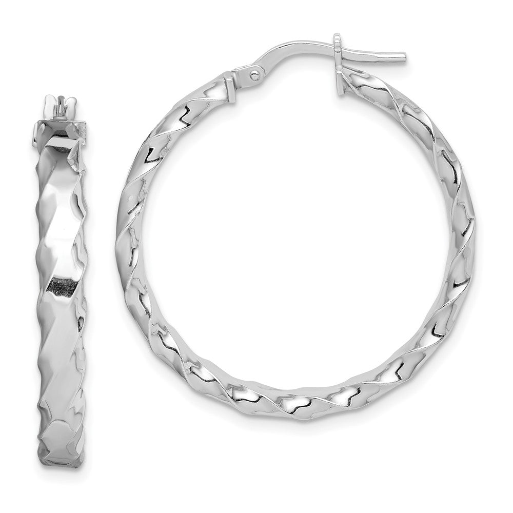 Sterlingsilber Rhodiniert Gewellt Kante 4mm Rund Creolen