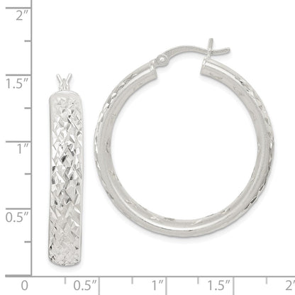 Sterlingsilber Satiniert & Diamantiert 5mm Rund Creolen