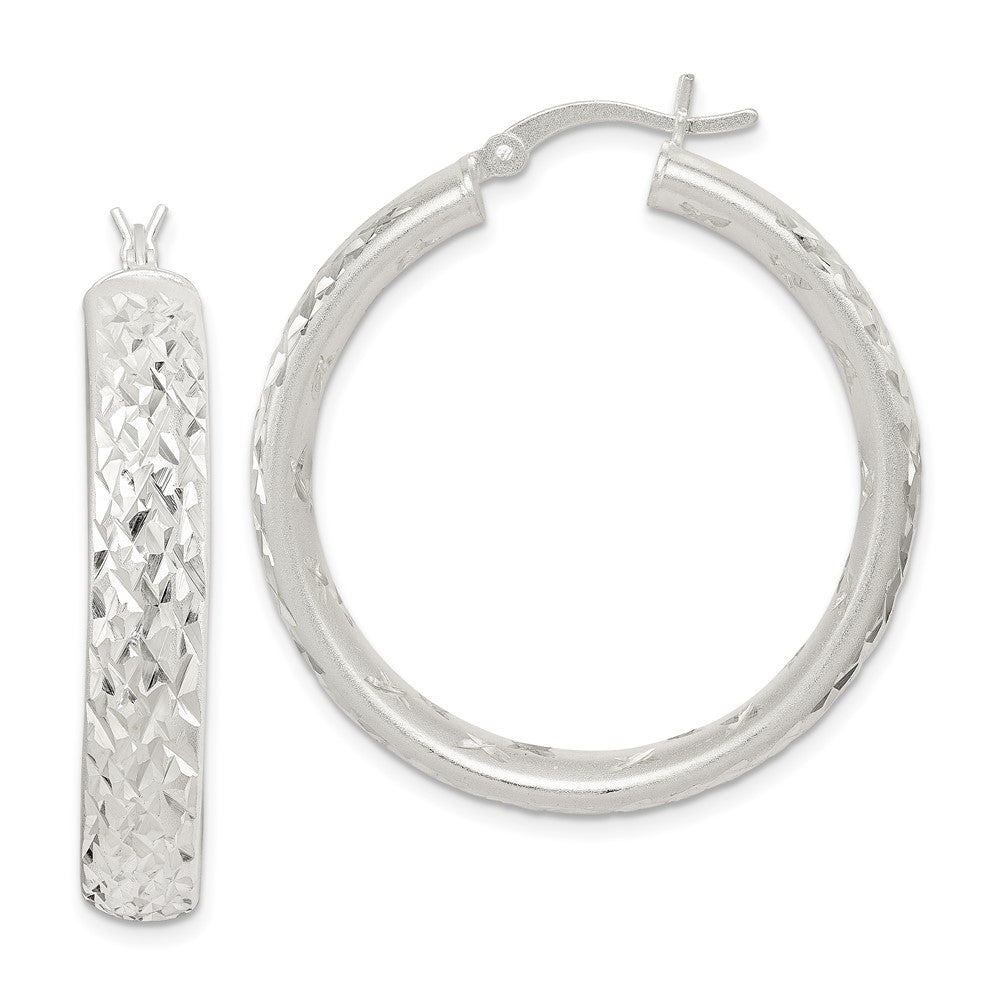 Sterlingsilber Satiniert & Diamantiert 5mm Rund Creolen