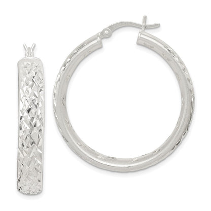 Sterlingsilber Satiniert & Diamantiert 5mm Rund Creolen