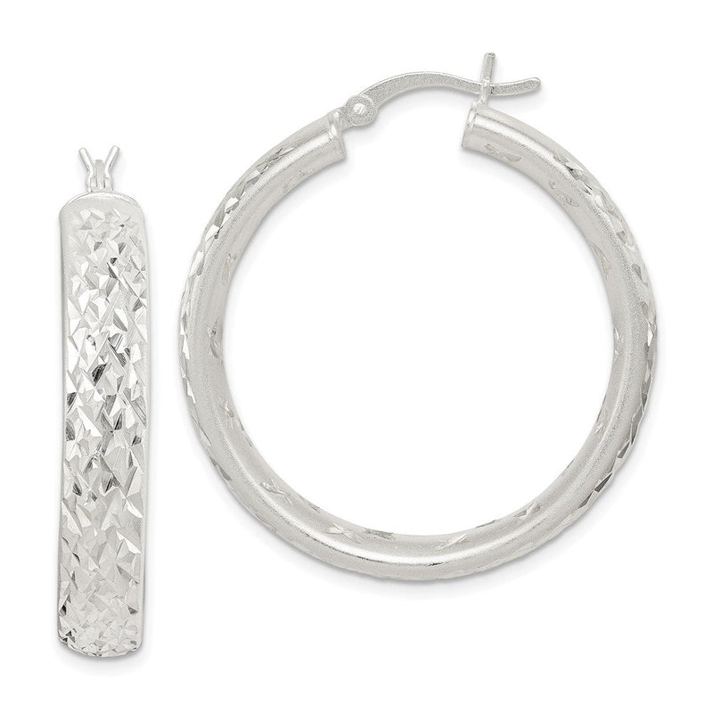 Sterlingsilber Satiniert & Diamantiert 5mm Rund Creolen