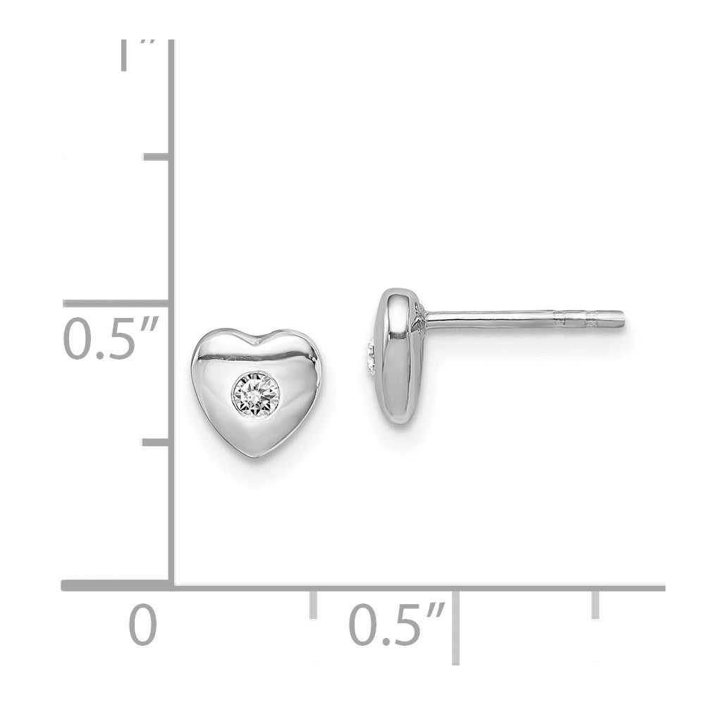 Sterlingsilber Rhodiniert mit Zirkonia Herz Ohrstecker