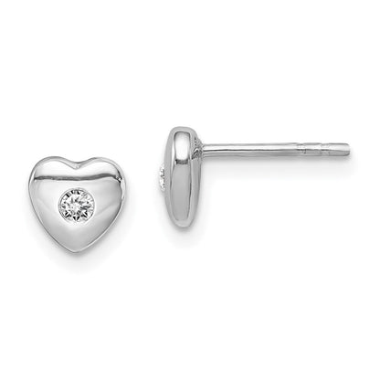Sterlingsilber Rhodiniert mit Zirkonia Herz Ohrstecker