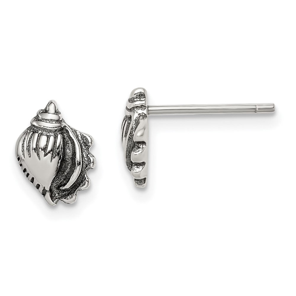 Sterlingsilber Poliert und Antikisiert Meer Muschel Ohrstecker