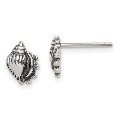 Sterlingsilber Poliert und Antikisiert Meer Muschel Ohrstecker