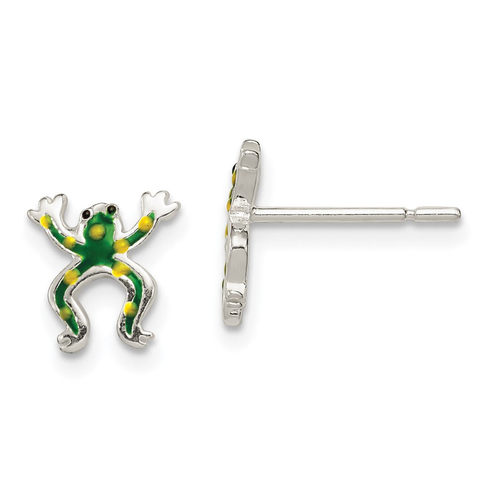 Sterlingsilber Poliert Emaille Frosch Ohrstecker