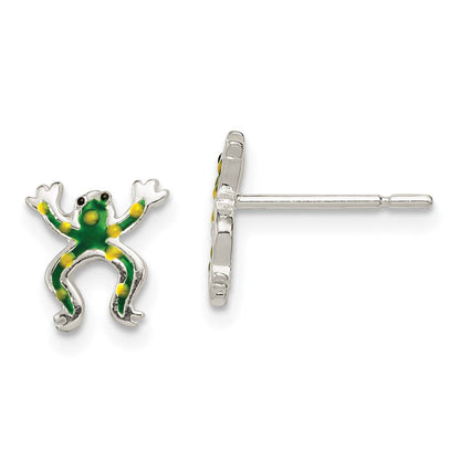 Sterlingsilber Poliert Emaille Frosch Ohrstecker