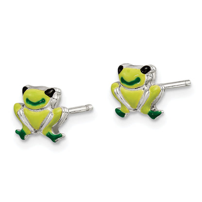 Sterlingsilber Poliert Emaille Frosch Childs Ohrstecker