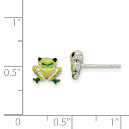 Sterlingsilber Poliert Emaille Frosch Childs Ohrstecker