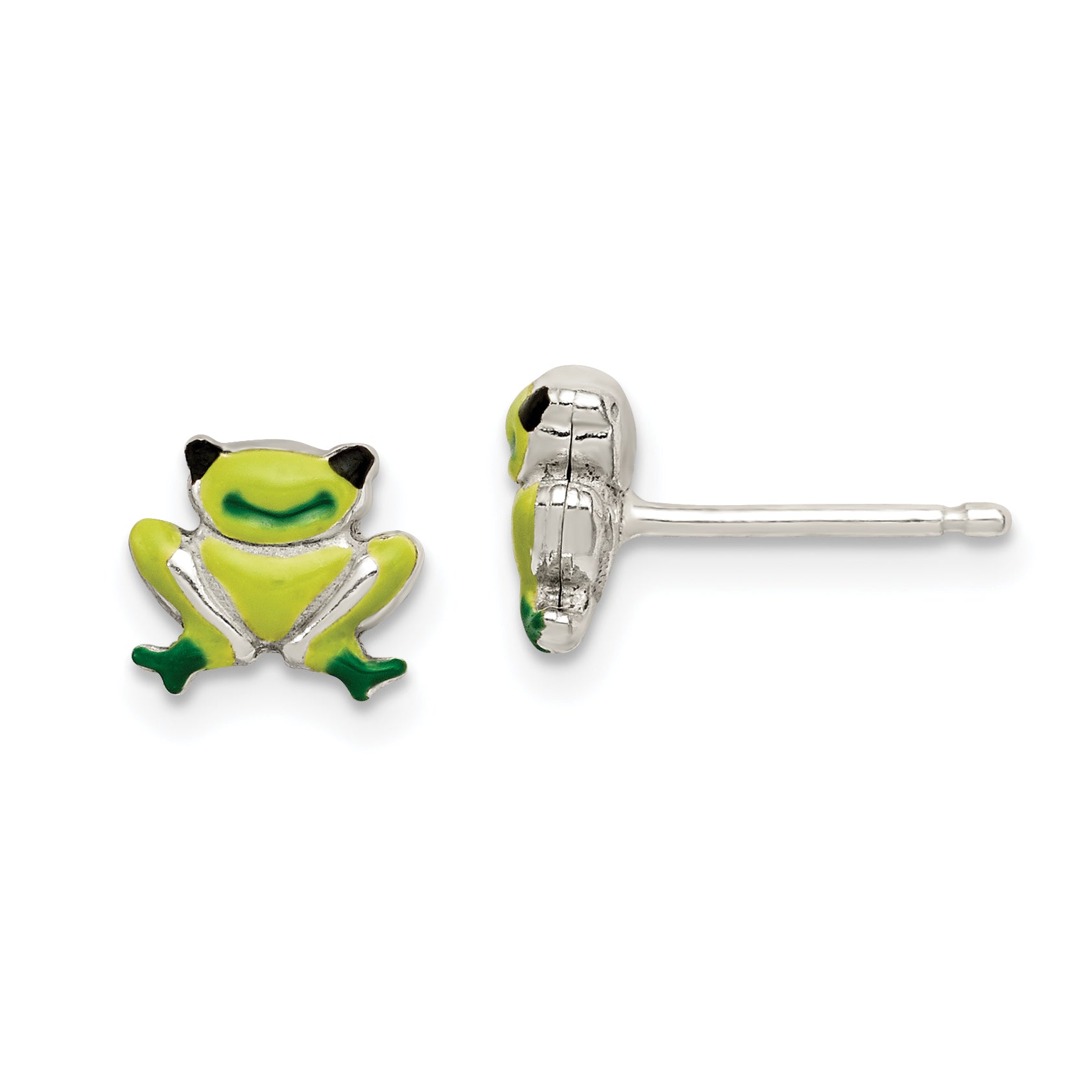Sterlingsilber Poliert Emaille Frosch Childs Ohrstecker