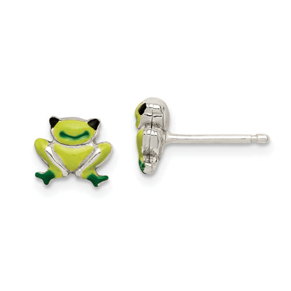 Sterlingsilber Poliert Emaille Frosch Childs Ohrstecker