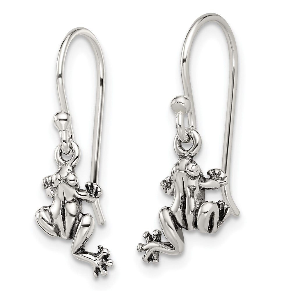 Sterlingsilber und Antikisiert Frosch Hirte Haken Ohrringe