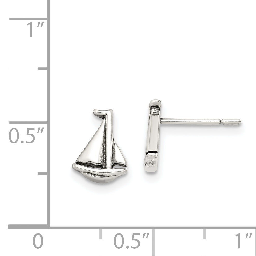 Sterlingsilber Poliert und Antikisiert Segelboot Ohrstecker