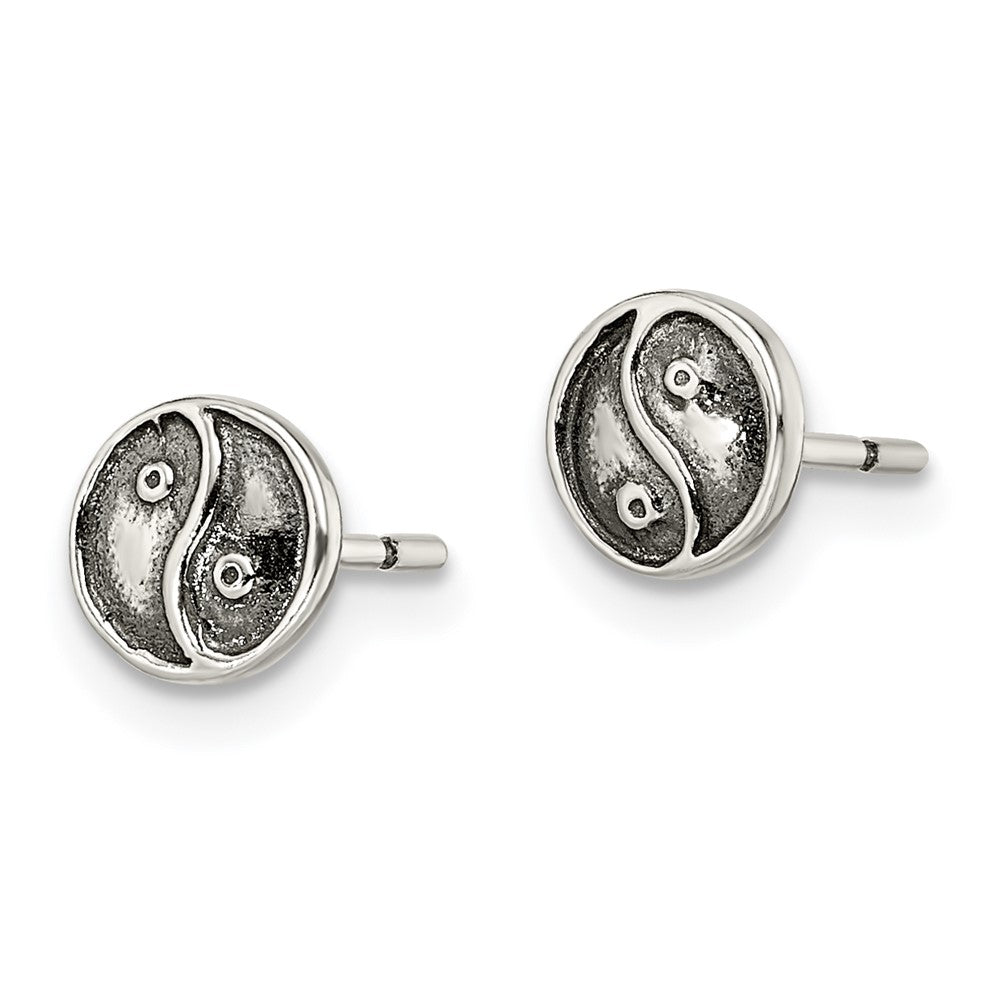 Sterlingsilber Poliert und Antikisiert Yin Yang Zeichen Ohrstecker