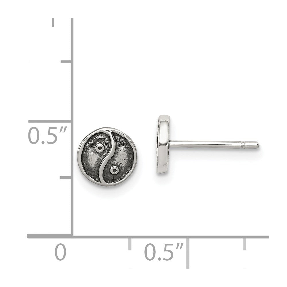Sterlingsilber Poliert und Antikisiert Yin Yang Zeichen Ohrstecker