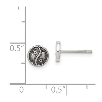 Sterlingsilber Poliert und Antikisiert Yin Yang Zeichen Ohrstecker