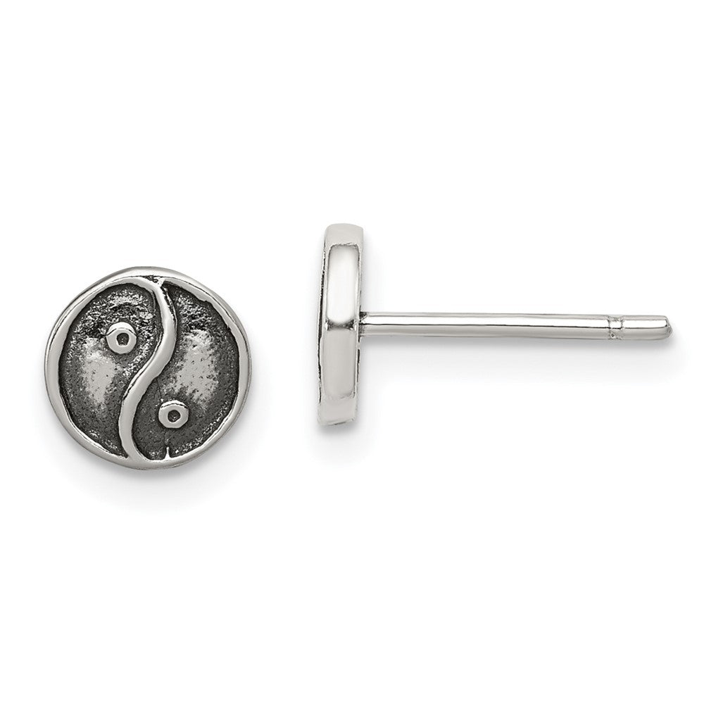 Sterlingsilber Poliert und Antikisiert Yin Yang Zeichen Ohrstecker