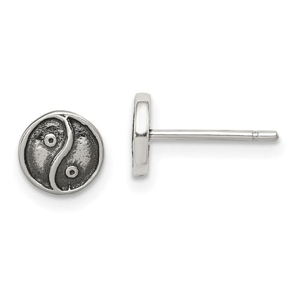 Sterlingsilber Poliert und Antikisiert Yin Yang Zeichen Ohrstecker