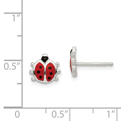 Sterlingsilber Poliert Emaille Marienkäfer Childs Ohrstecker