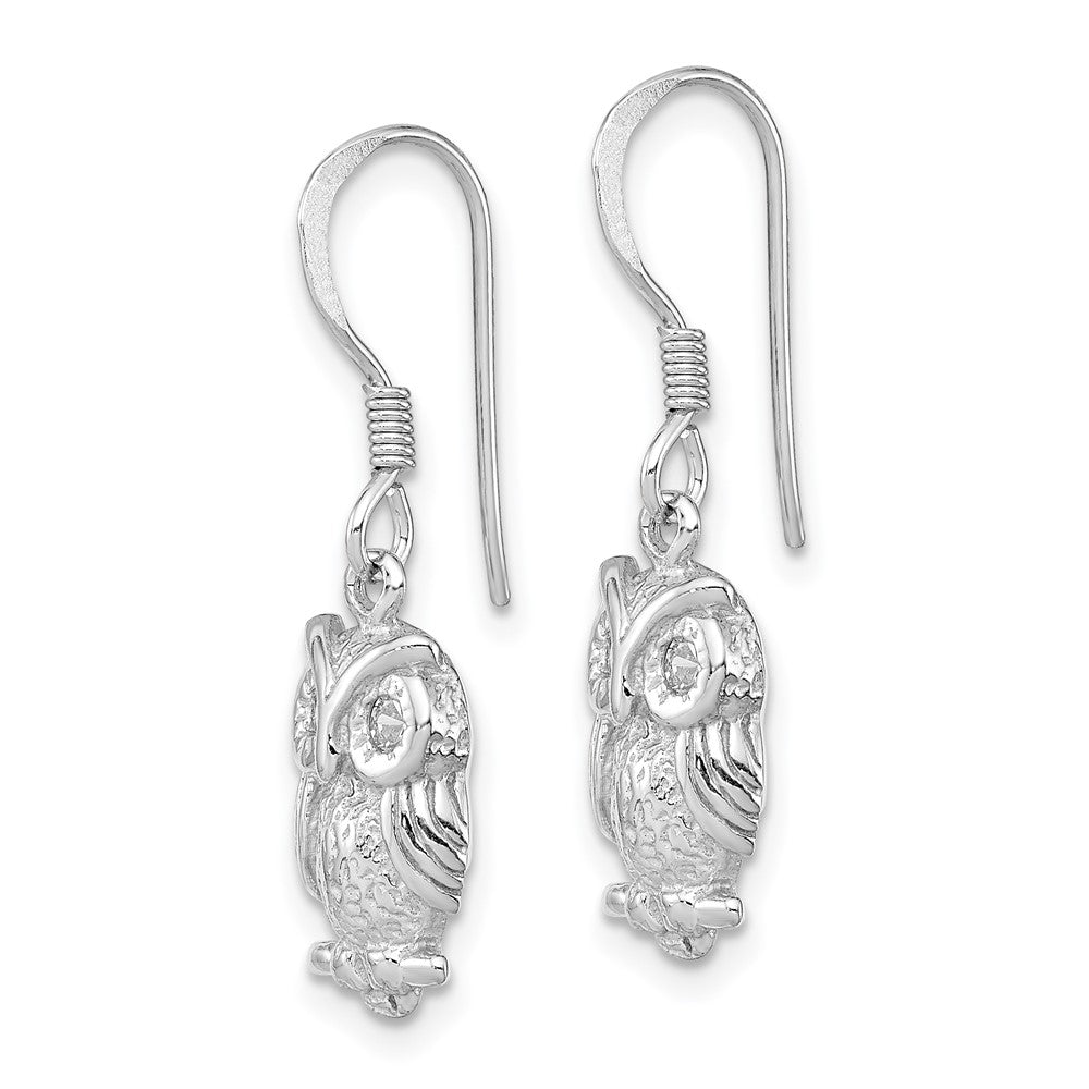 Sterlingsilber Rhodiniert Zirkonia Eule Hirte Haken Ohrringe