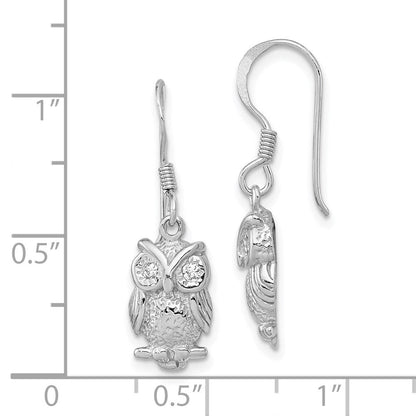 Sterlingsilber Rhodiniert Zirkonia Eule Hirte Haken Ohrringe
