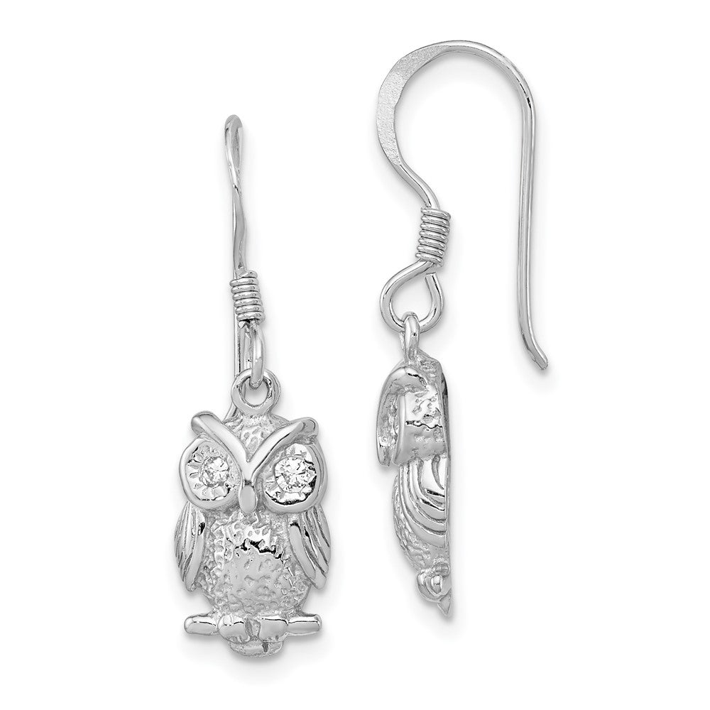 Sterlingsilber Rhodiniert Zirkonia Eule Hirte Haken Ohrringe