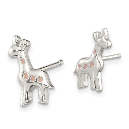 Sterlingsilber Poliert Emaille Giraffe Childs Ohrstecker