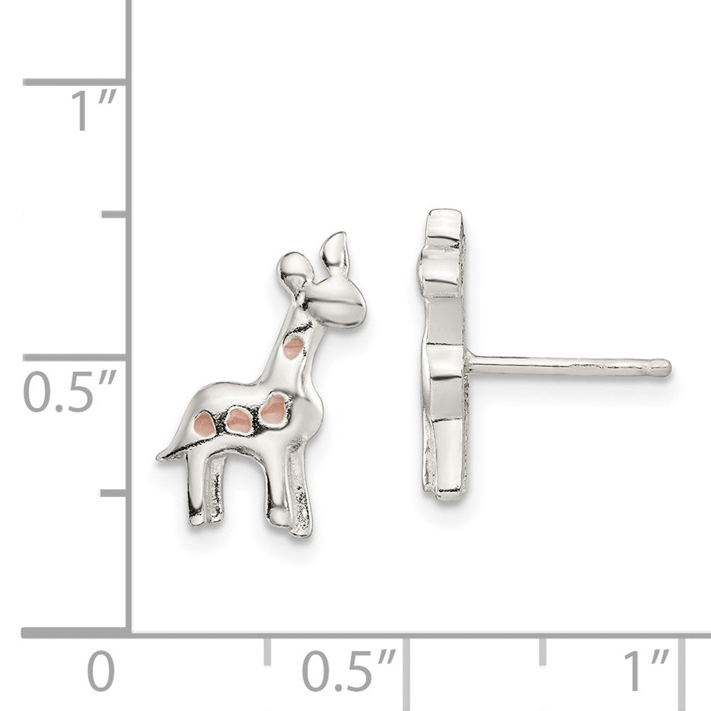 Sterlingsilber Poliert Emaille Giraffe Childs Ohrstecker