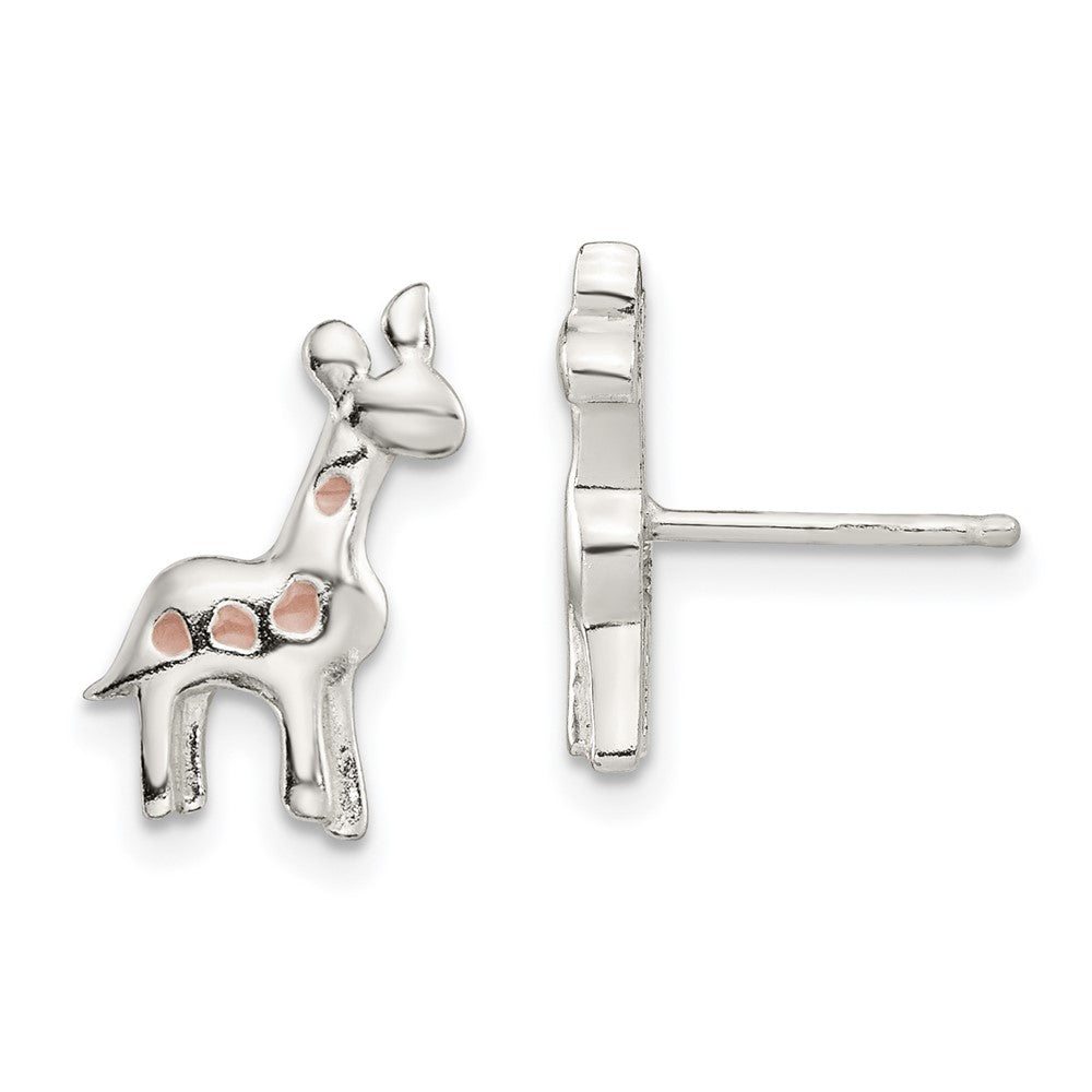 Sterlingsilber Poliert Emaille Giraffe Childs Ohrstecker