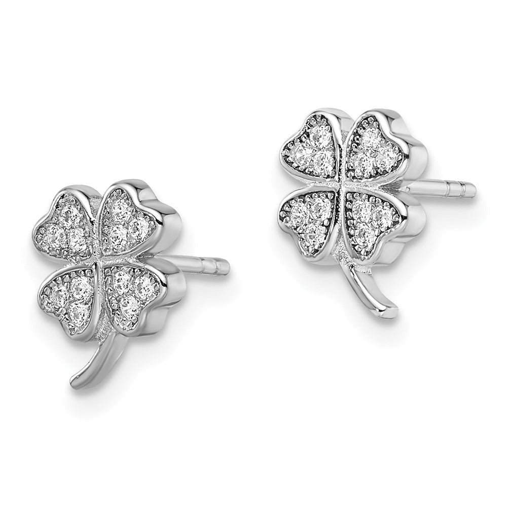 Sterlingsilber Rhodiniert Poliert Zirkonia 4 Blatt Klee Ohrstecker