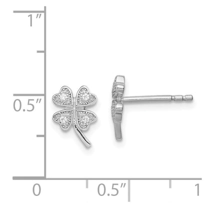 Sterlingsilber Rhodiniert Poliert Zirkonia 4 Blatt Klee Ohrstecker