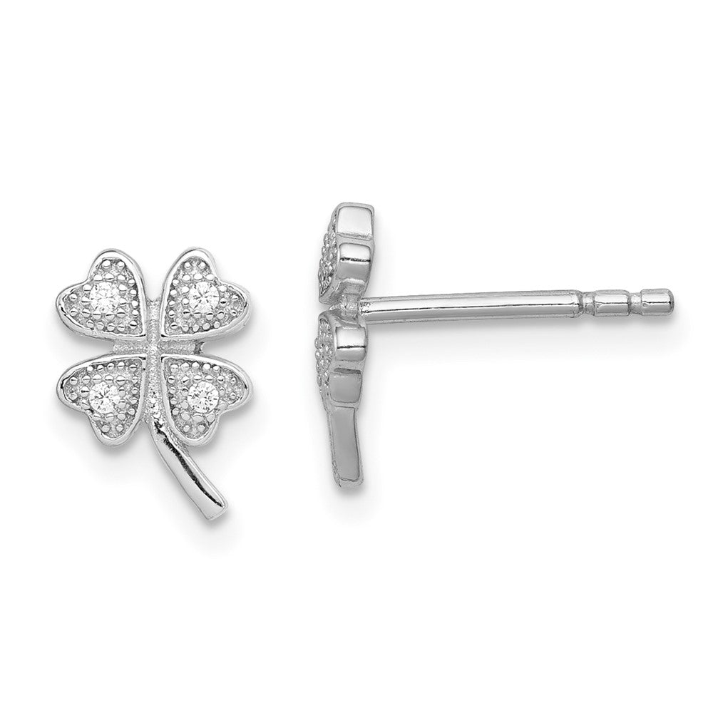 Sterlingsilber Rhodiniert Poliert Zirkonia 4 Blatt Klee Ohrstecker