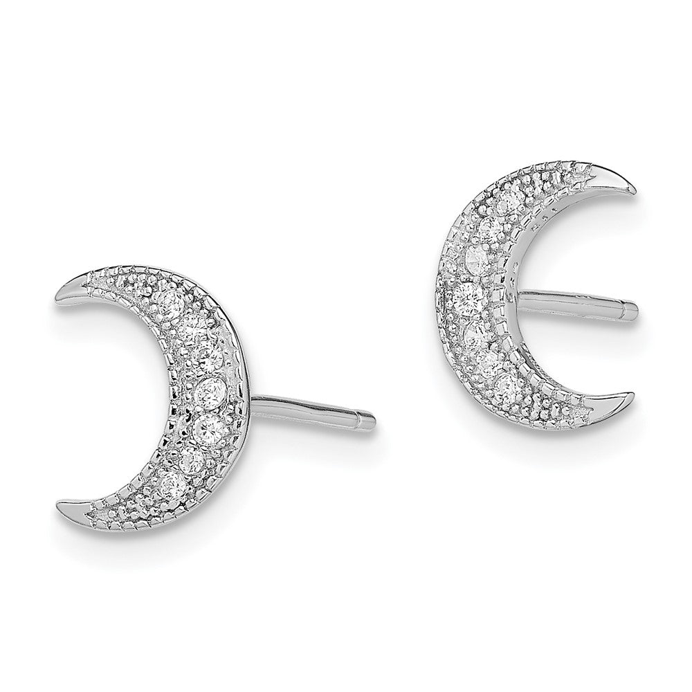 Sterlingsilber Rhodiniert Zirkonia Crescent Mond Ohrstecker