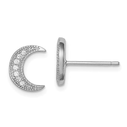 Sterlingsilber Rhodiniert Zirkonia Crescent Mond Ohrstecker