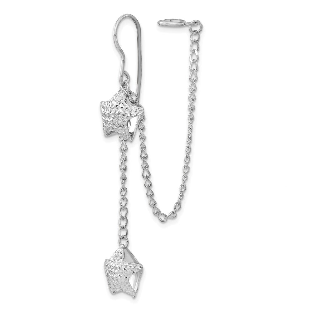 Sterlingsilber Rhodium-pated Diamantiert Stern Hängend & Earlobe Manschette Ohrring