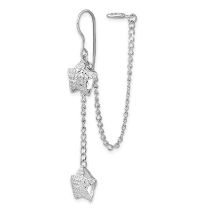 Sterlingsilber Rhodium-pated Diamantiert Stern Hängend & Earlobe Manschette Ohrring