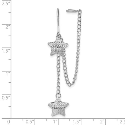 Sterlingsilber Rhodium-pated Diamantiert Stern Hängend & Earlobe Manschette Ohrring