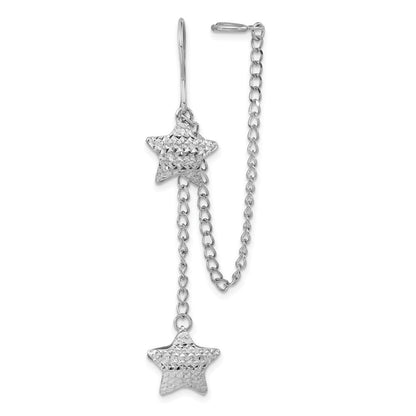 Sterlingsilber Rhodium-pated Diamantiert Stern Hängend & Earlobe Manschette Ohrring