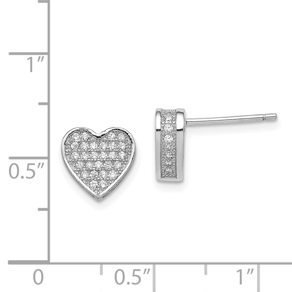 Sterlingsilber Rhodiniert Zirkonia Mikro Pavé Herz Ohrstecker