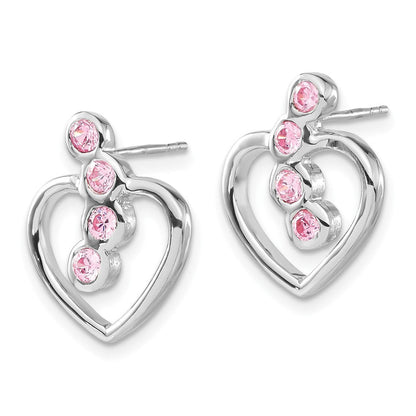 Sterlingsilber Poliert Rosa Zirkonia Herz Ohrstecker