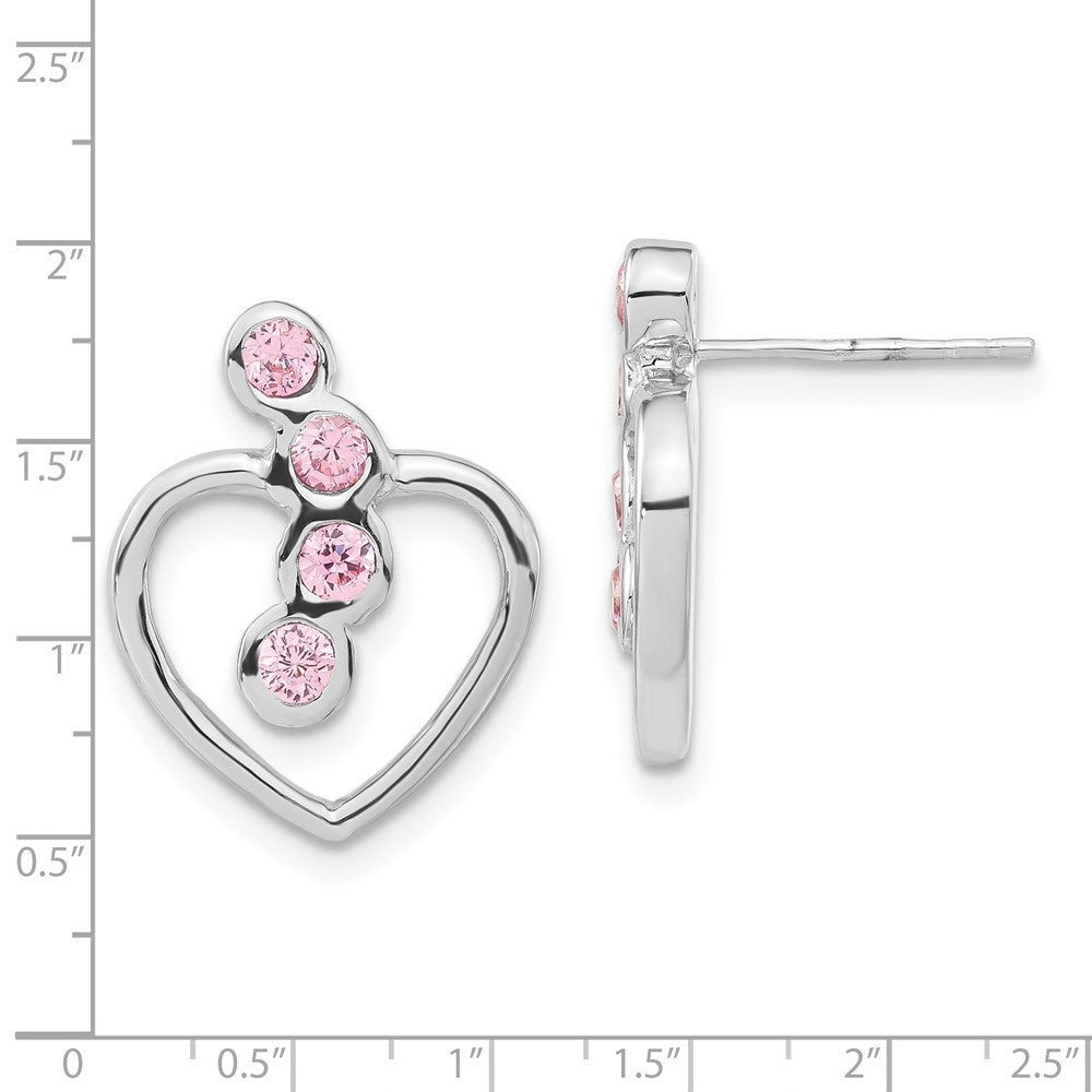 Sterlingsilber Poliert Rosa Zirkonia Herz Ohrstecker