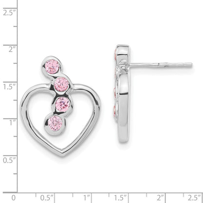 Sterlingsilber Poliert Rosa Zirkonia Herz Ohrstecker