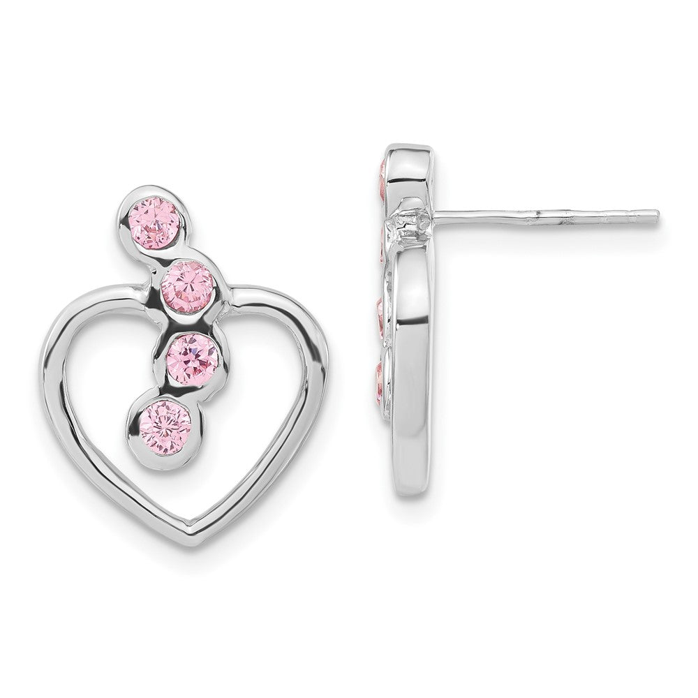 Sterlingsilber Poliert Rosa Zirkonia Herz Ohrstecker