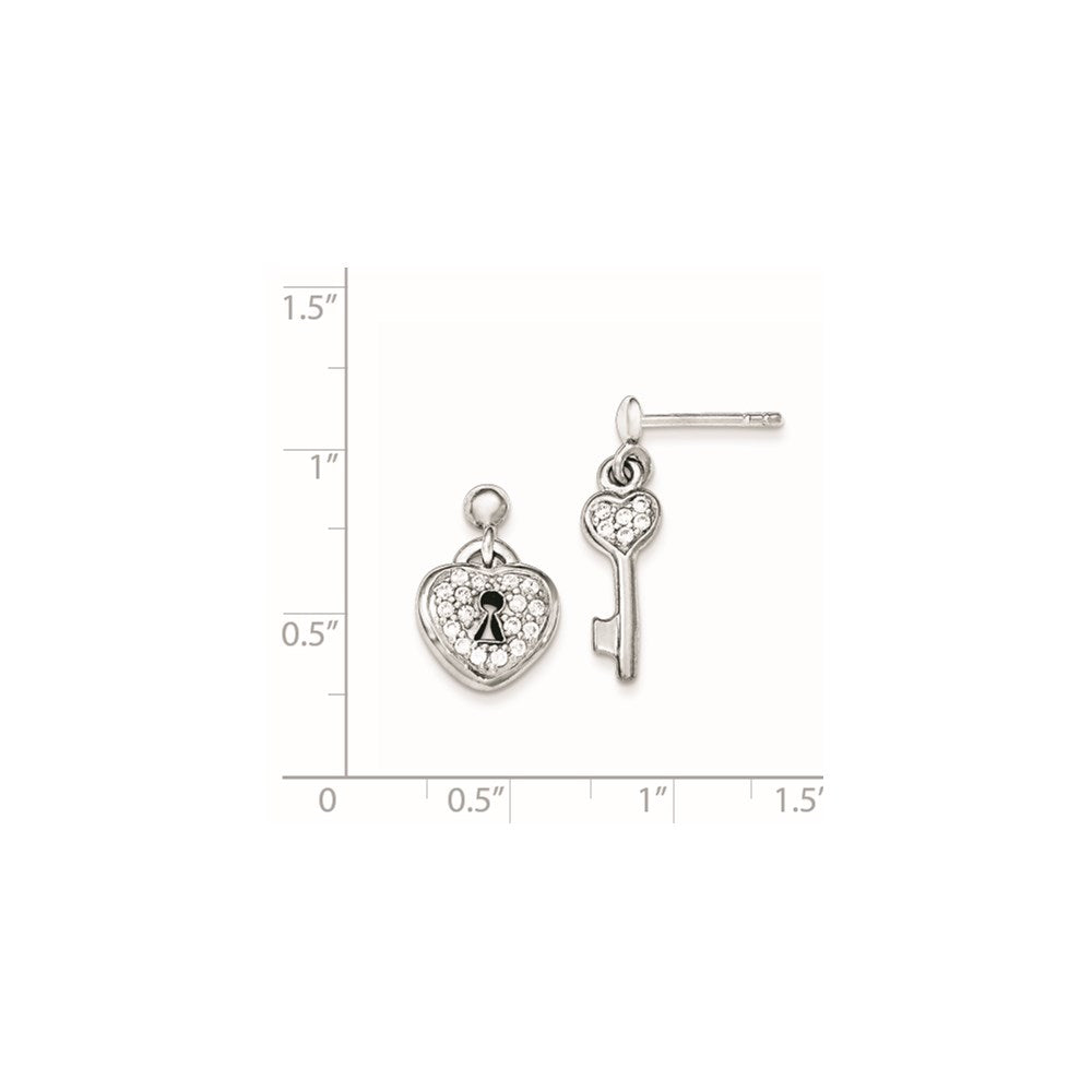 Sterlingsilber Poliert Zirkonia Herz Schloss & Key Stecker Ohrhänger