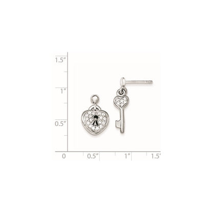 Sterlingsilber Poliert Zirkonia Herz Schloss & Key Stecker Ohrhänger