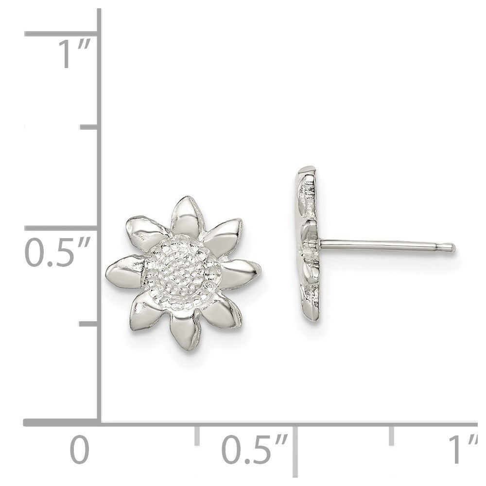 Sterlingsilber Poliert & Strukturiert Sonnenblume Ohrstecker