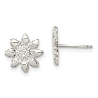 Sterlingsilber Poliert & Strukturiert Sonnenblume Ohrstecker