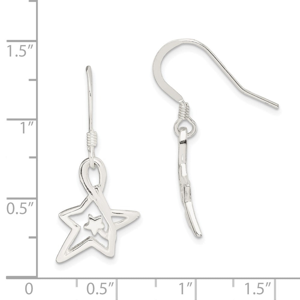 Sterlingsilber Poliert Diamantiert Stern Ohrhänger